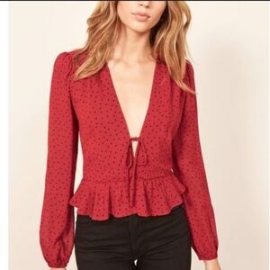 Reformation Red Polka Dot Blouse